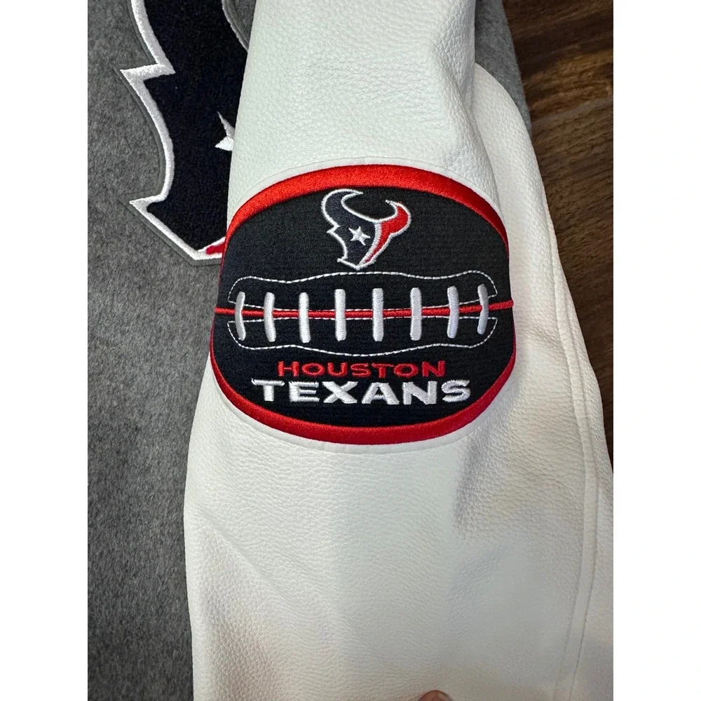 Pro Std‎ NFL Houston Texan Old English Wool Varsity Jacket XL Grey White
